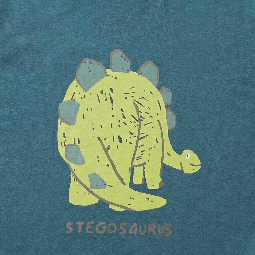 Stegosaurus Graphic Teal Blue Cotton T-Shirt for Kids