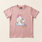Unicorn Princess Dusty Pink Graphic Cotton T-Shirt for Kids