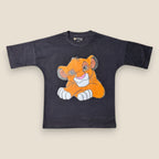 Black Lion Simba Graphic Black Cotton T-Shirt for Kids