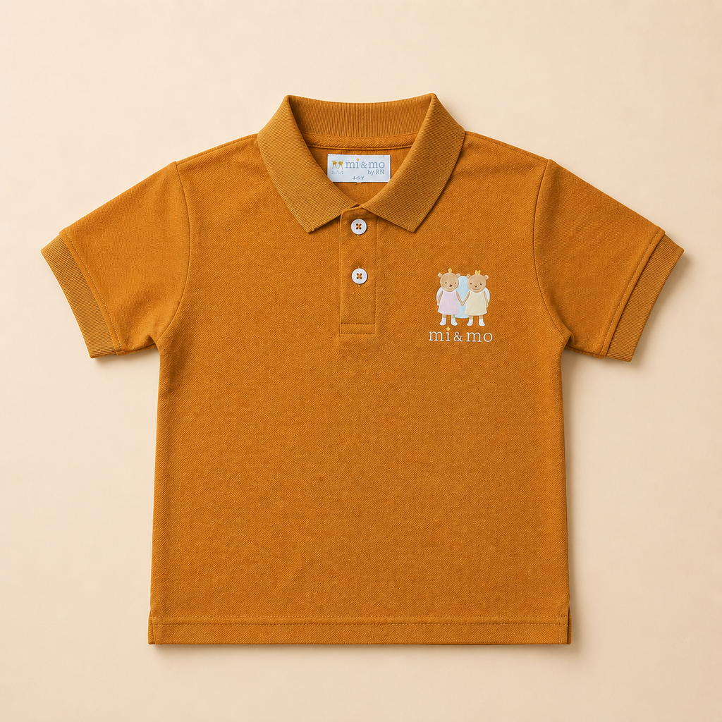 Dreamy Caramel Brown Cotton Polo Shirt for Kids