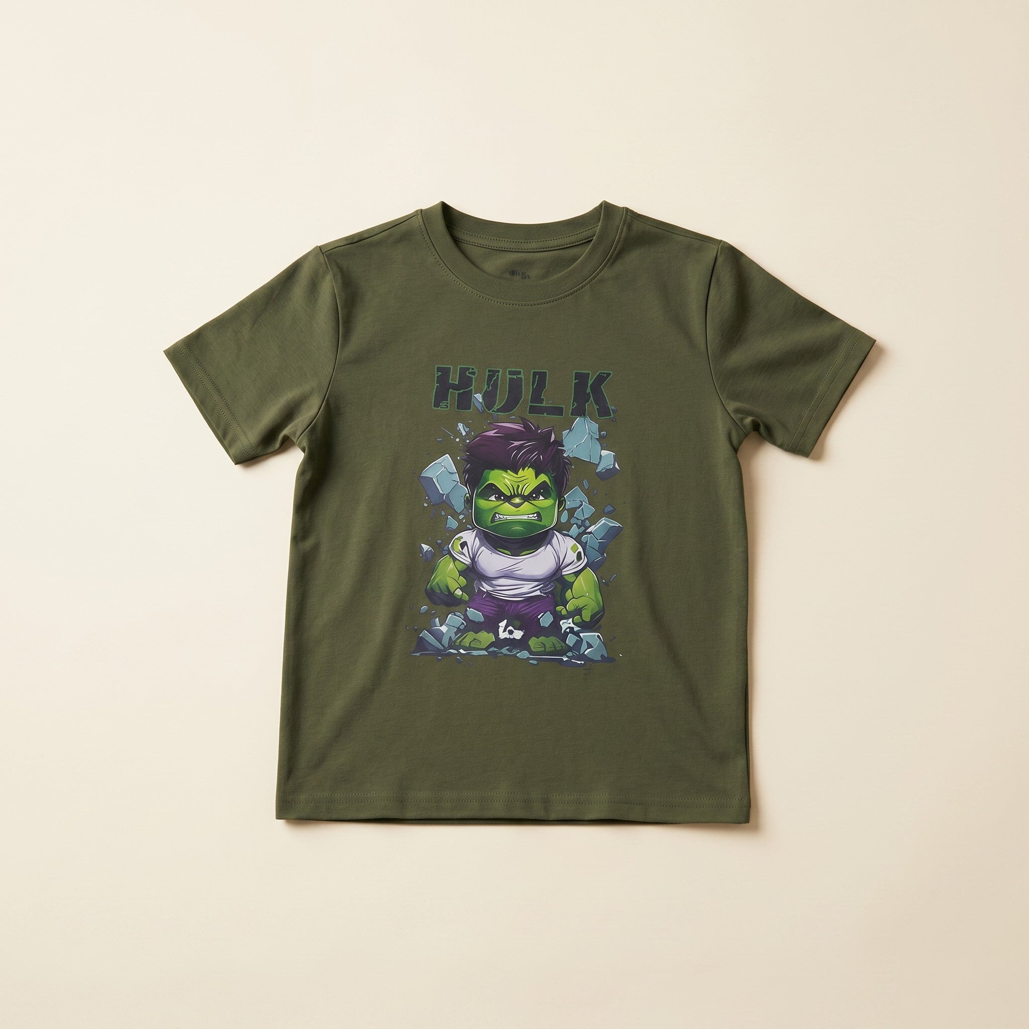 Hulk Olive Green Cotton T-Shirt for Kids