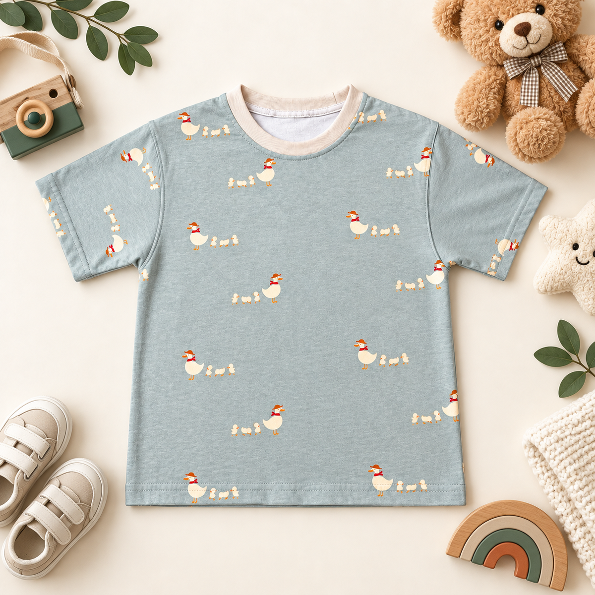 Duck Family Print Light Grey T-Shirt