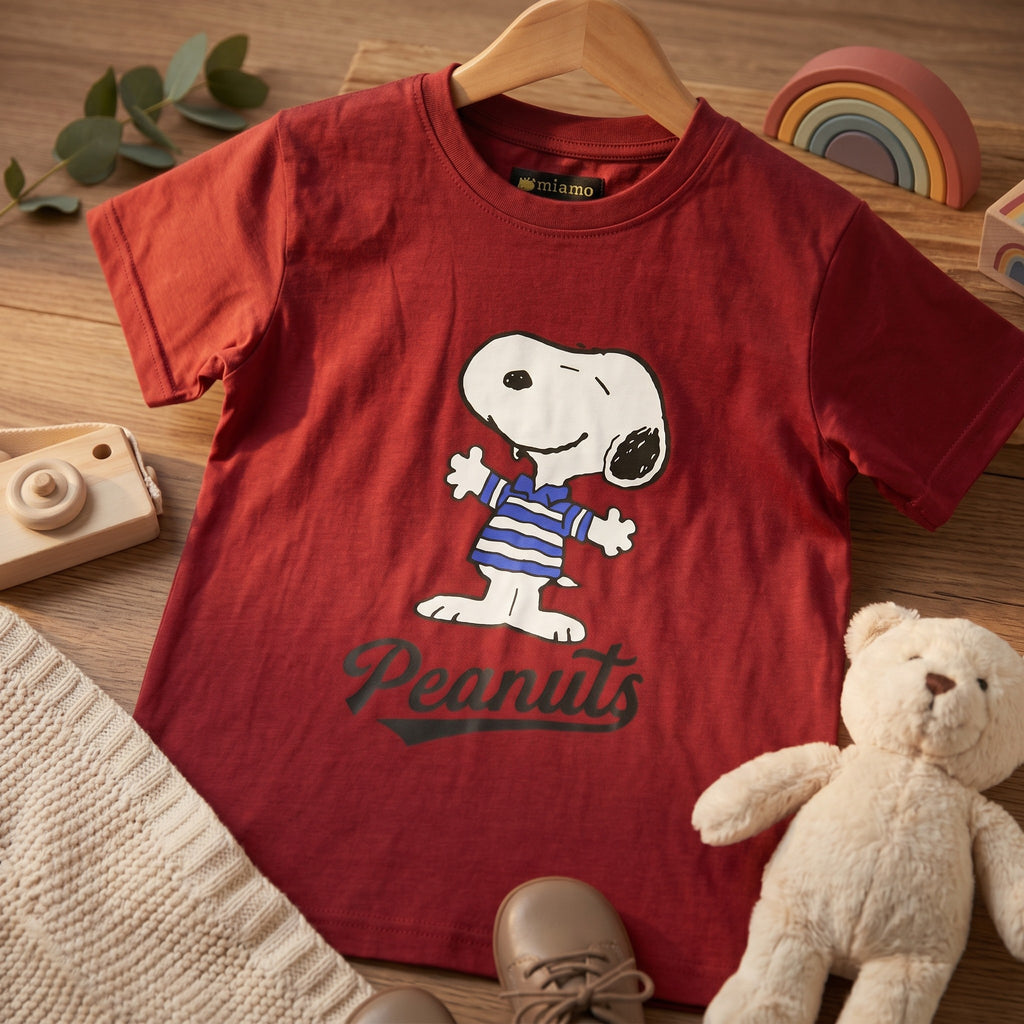 Maroon Peanut Cotton T-Shirt for Kids