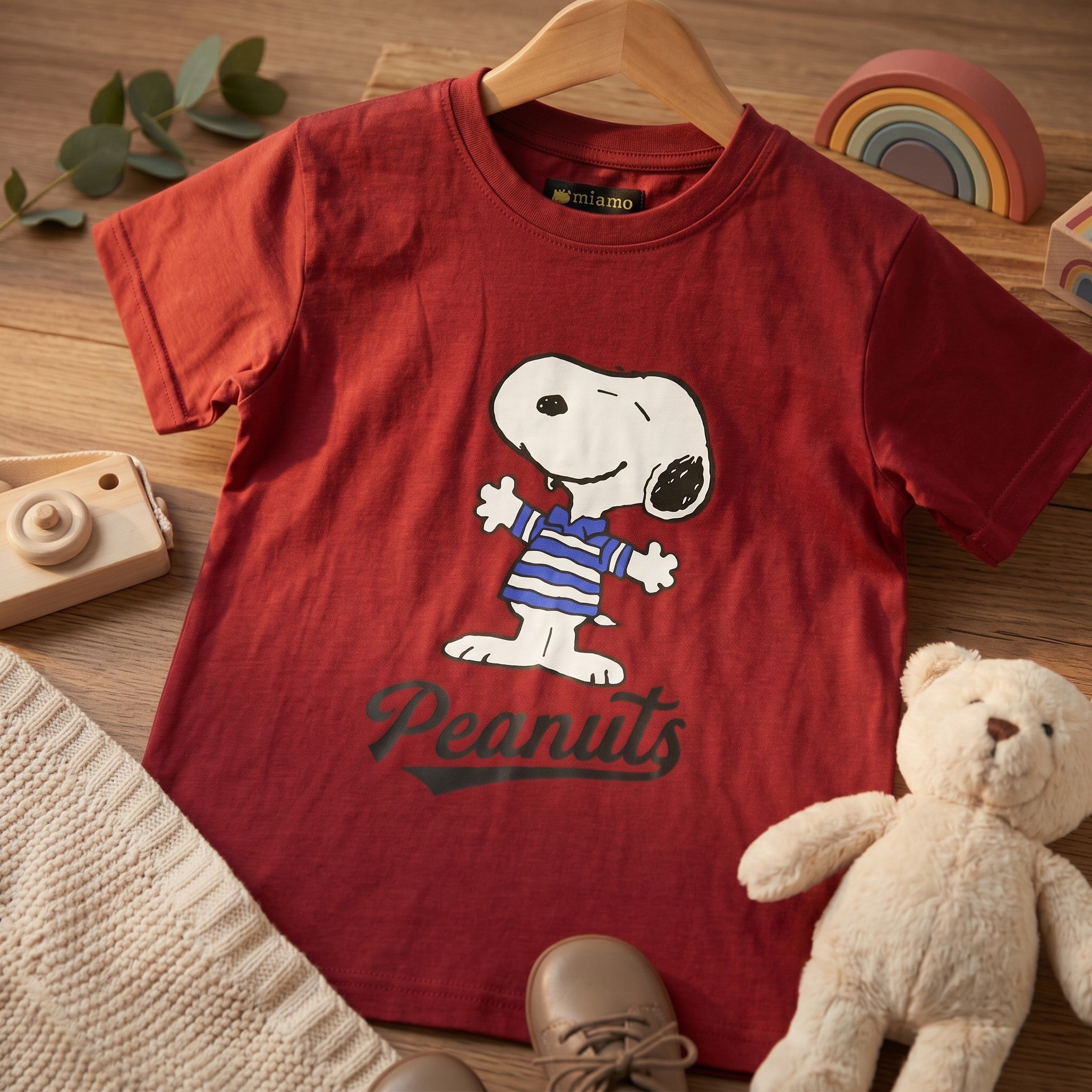 Maroon Peanut Cotton T-Shirt for Kids