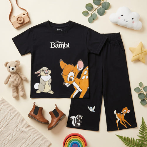 Bambi Pair Black T-Shirt & Trouser Set for Kids