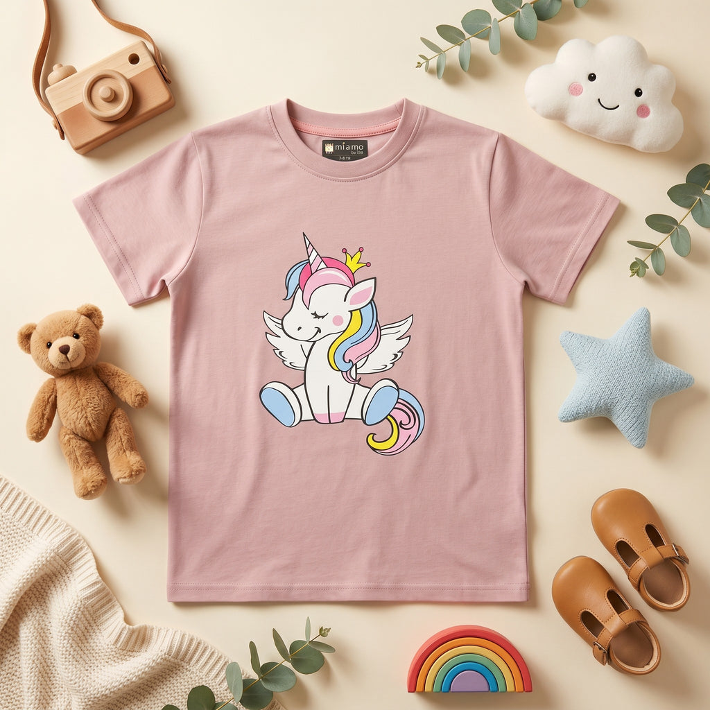 Unicorn Princess Dusty Pink Graphic Cotton T-Shirt for Kids