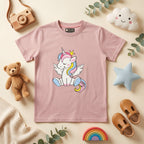 Unicorn Princess Dusty Pink Graphic Cotton T-Shirt for Kids