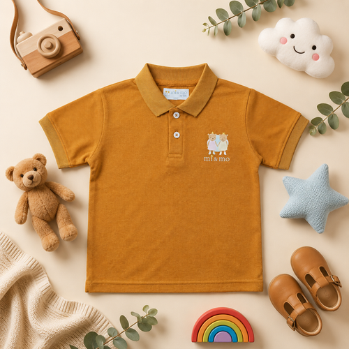 Dreamy Caramel Brown Cotton Polo Shirt for Kids