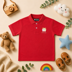 Hot Red Cotton Polo Shirt for Kids
