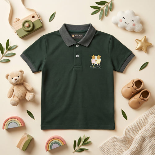 Deep Green Cotton Polo Shirt for Kids