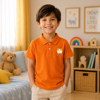 Pumpkin Orange Cotton Polo Shirt for Kids