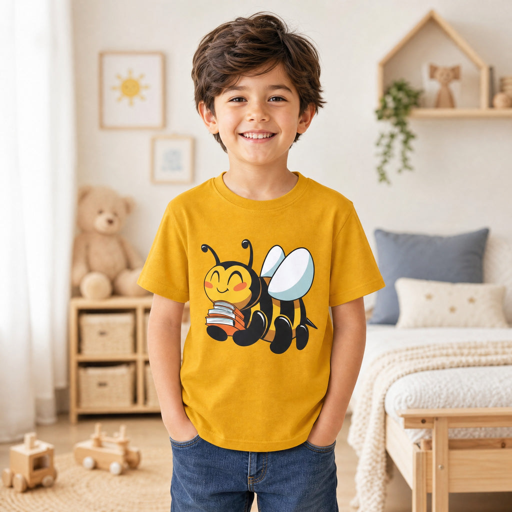 The Learning Bee Tee Mustard Graphic Cotton T-Shirt for Kids