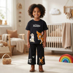 Bambi Pair Black T-Shirt & Trouser Set for Kids