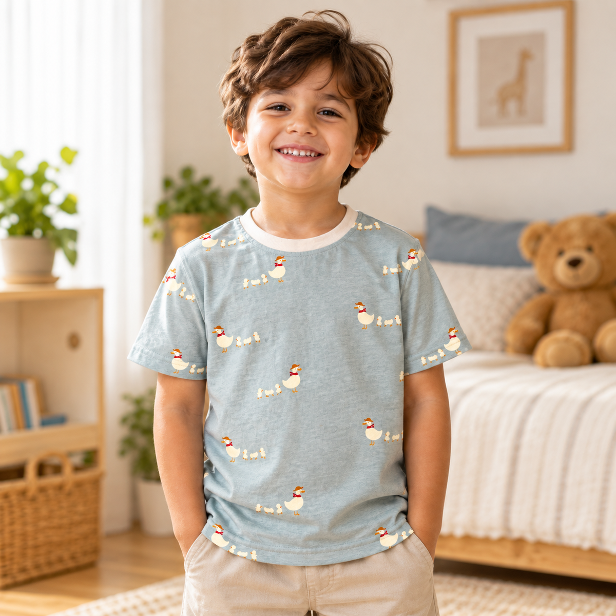 Duck Family Print Light Grey T-Shirt