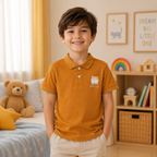 Dreamy Caramel Brown Cotton Polo Shirt for Kids