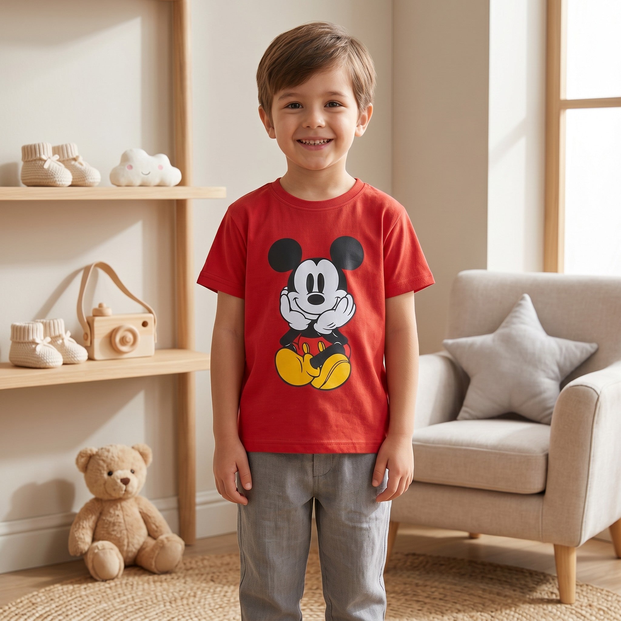 Mickey Mouse Red Graphic Cotton T-Shirt for Kids
