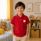 Hot Red Cotton Polo Shirt for Kids